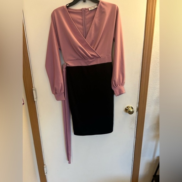 Grace Karin, small faux wrap, color block dress with tie - Picture 1 of 8